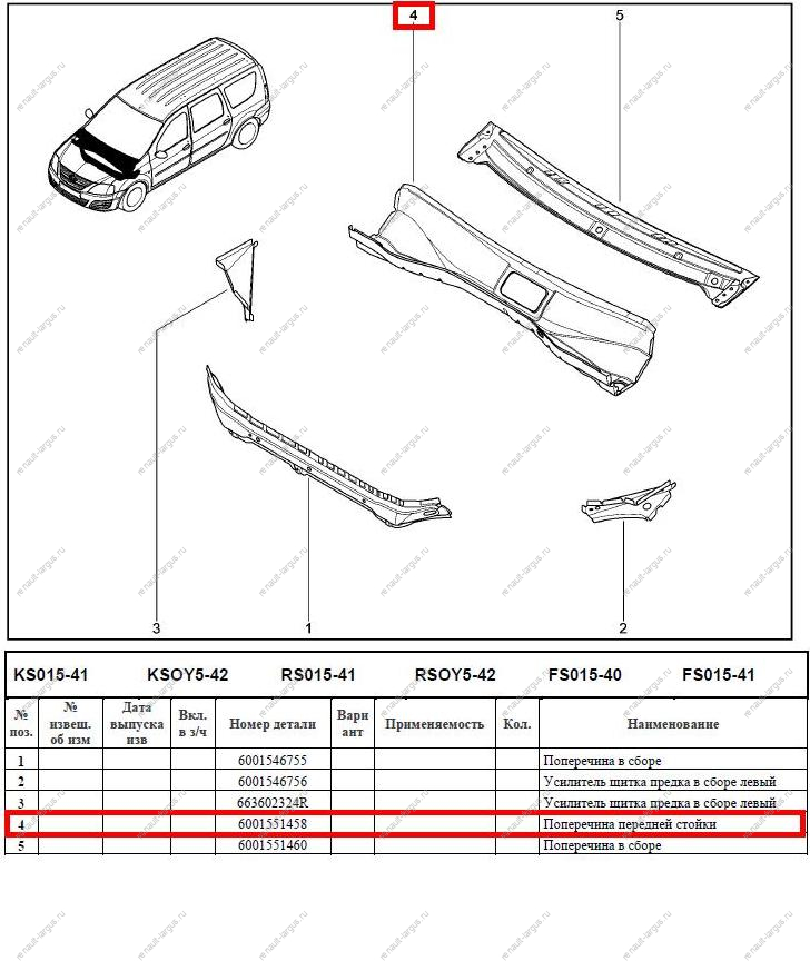 Поперечина передней стойки LADA Largus/Лада Ларгус (надставка щитка передка) Renault