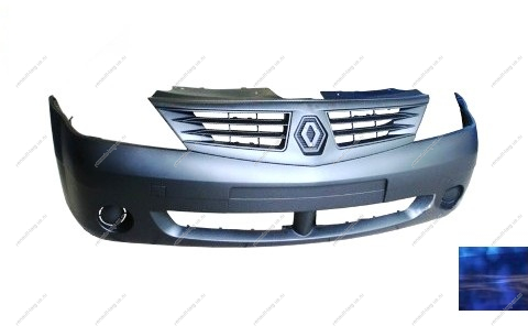 Бампер передний без птф RENAULT Logan/Рено Логан крашеный 61G Aldastra egee Эгейское море фаза 1 ЛЮКС/Полноокраш. Кампласт