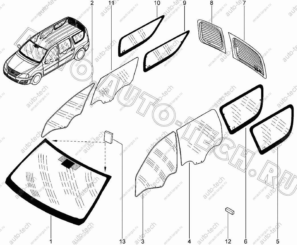 Стекло ветровое бесцветное. RENAULT Logan/Рено Логан (AGC ) Lada