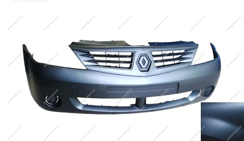Бампер передний без птф RENAULT Logan/Рено Логан крашеный RNF Blue minerale Синий минерал фаза 1 ЛЮКС/Полноокраш. Кампласт