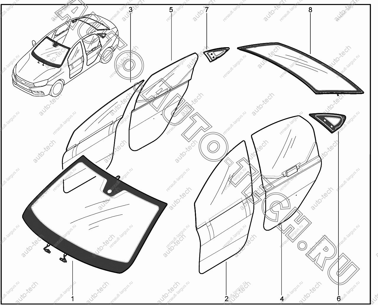Стекло опускное задней левой двери Tinted (тонирован) Lada Vesta SW/SW Cross Lada