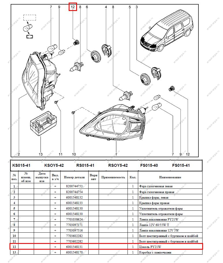 Гнездо повторителя сигнала поворота РY21W LADA Largus/Лада Ларгус Renault
