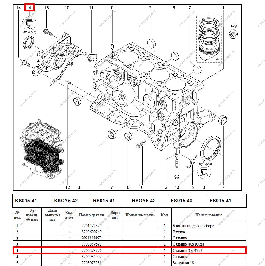 Сальник LADA Largus/Лада Ларгус к/вала передний 8 кл,16кл, (35*47*7) со стороны привода ГРМ 7700273776 Renault