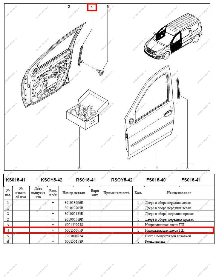 Направляющая стекла задняя передней правой двери LADA Largus Renault
