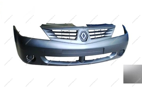 Бампер передний под птф RENAULT Logan/Рено Логан крашеный 632 Gris boreal Серебристый фаза 1 . Кампласт