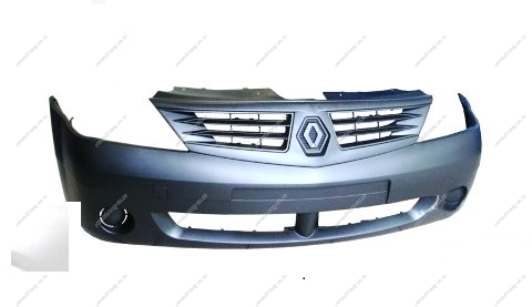 Бампер передний без птф RENAULT Logan/Рено Логан крашеный 369 Blanc glasier Белый лед фаза 1 ЛЮКС/Полноокраш. Кампласт