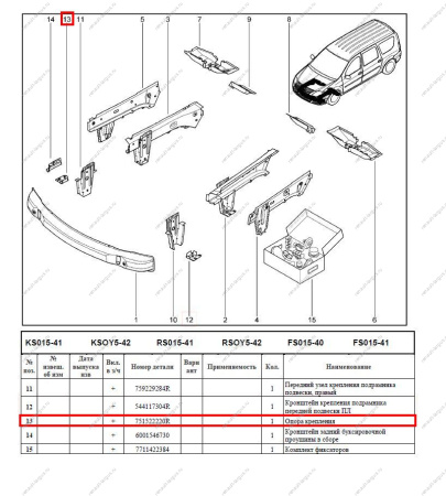 Держатель кр-на крепления переднего LADA Largus/Лада Ларгус лонжерона правый Румыния ОРИГИНАЛ