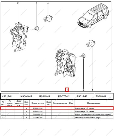 Замок двери LADA Largus/Лада Ларгус внутренний задний левый с эл. приводом Renault