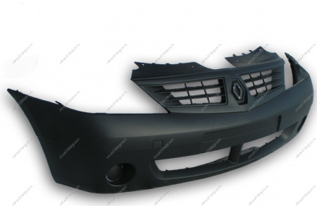Бампер передний RENAULT Logan/Рено Логан без птф после (шершавый) 2010 (+решетка нижняя +верхняя) Gamma
