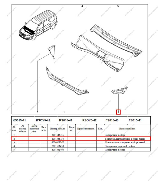 Усилитель щитка передка левый LADA Largus/Лада Ларгус/ XRAY Renault