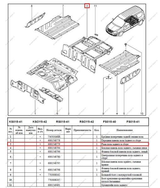 Рама пола заднего LADA Largus/Лада Ларгус Renault