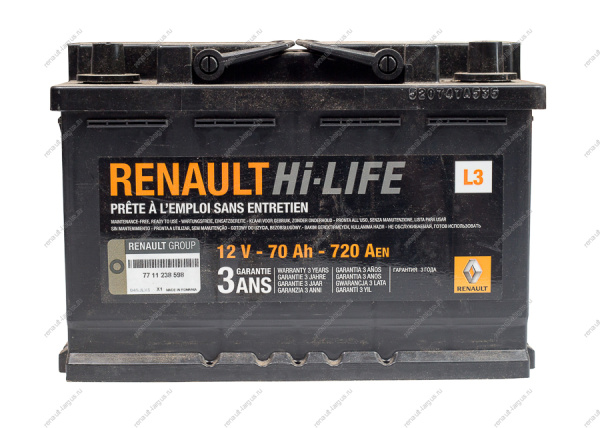 Аккумулятор L3 Renault Duster/Largus 70 AH 720A Kangoo 2 , Laguna 3 , Logan , Megane 3 Renault