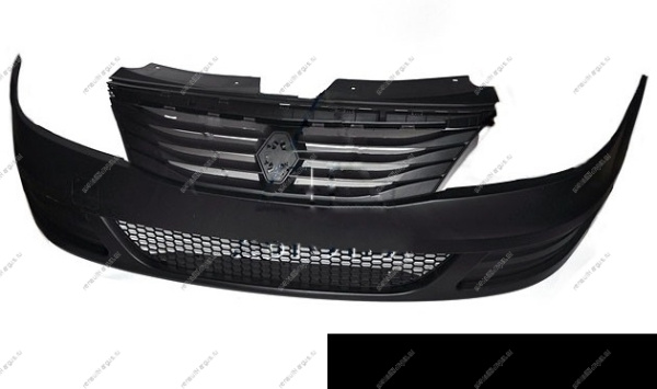 Бампер передний без птф с решетами RENAULT Logan/Рено Логан крашеный 676 Noir nachre Черная жемчужина фаза 2 Api