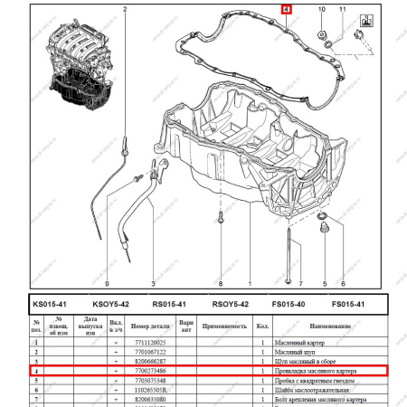 Прокладка LADA Largus/Лада Ларгус масляного картера (8 кл, 16кл) (БРТ) Lada