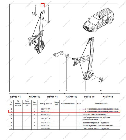 Стеклоподъемник LADA Largus/Лада Ларгус задней правой двери (механ) Lada