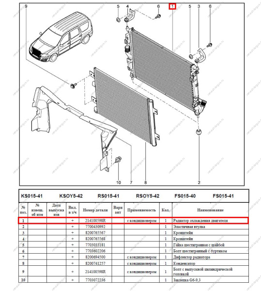Радиатор охлаждения LADA Largus/Лада Ларгус с кондиц.двигат,K4M.16кл Valeo