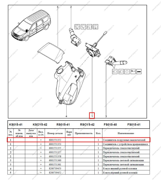 Выключатель поворотный LADA Largus/Лада Ларгус Renault