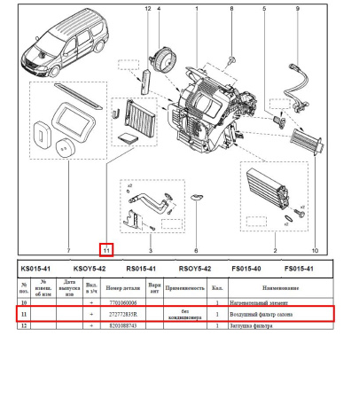 Фильтр салона LADA Largus/Лада Ларгус пылевой без кондиционера 8-16 кл. Renault