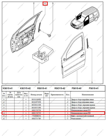 Направляющая стекла задняя передней правой двери LADA Largus Renault