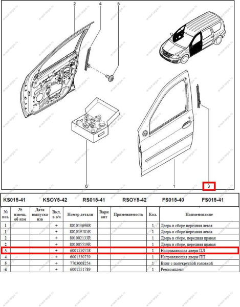 Направляющая стекла задняя передней левой двери LADA Largus Renault