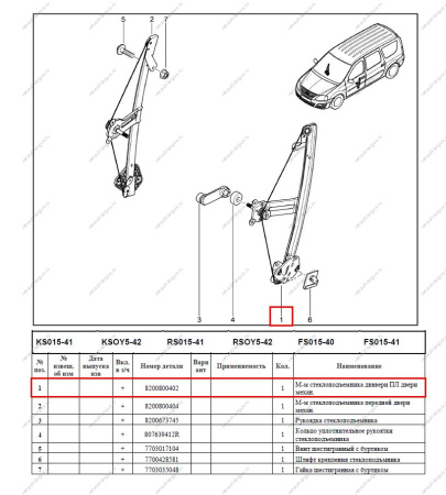 Стеклоподъемник LADA Largus/Лада Ларгус передней левой двери (механ) Lada