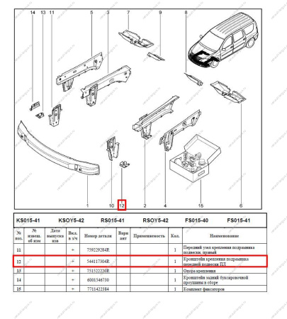 Держатель кр-на крепления LADA Largus/Лада Ларгус переднего лонжерона левый Renault