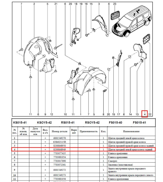 Щиток задней левой арки колеса задний (штатный) LADA Largus Renault